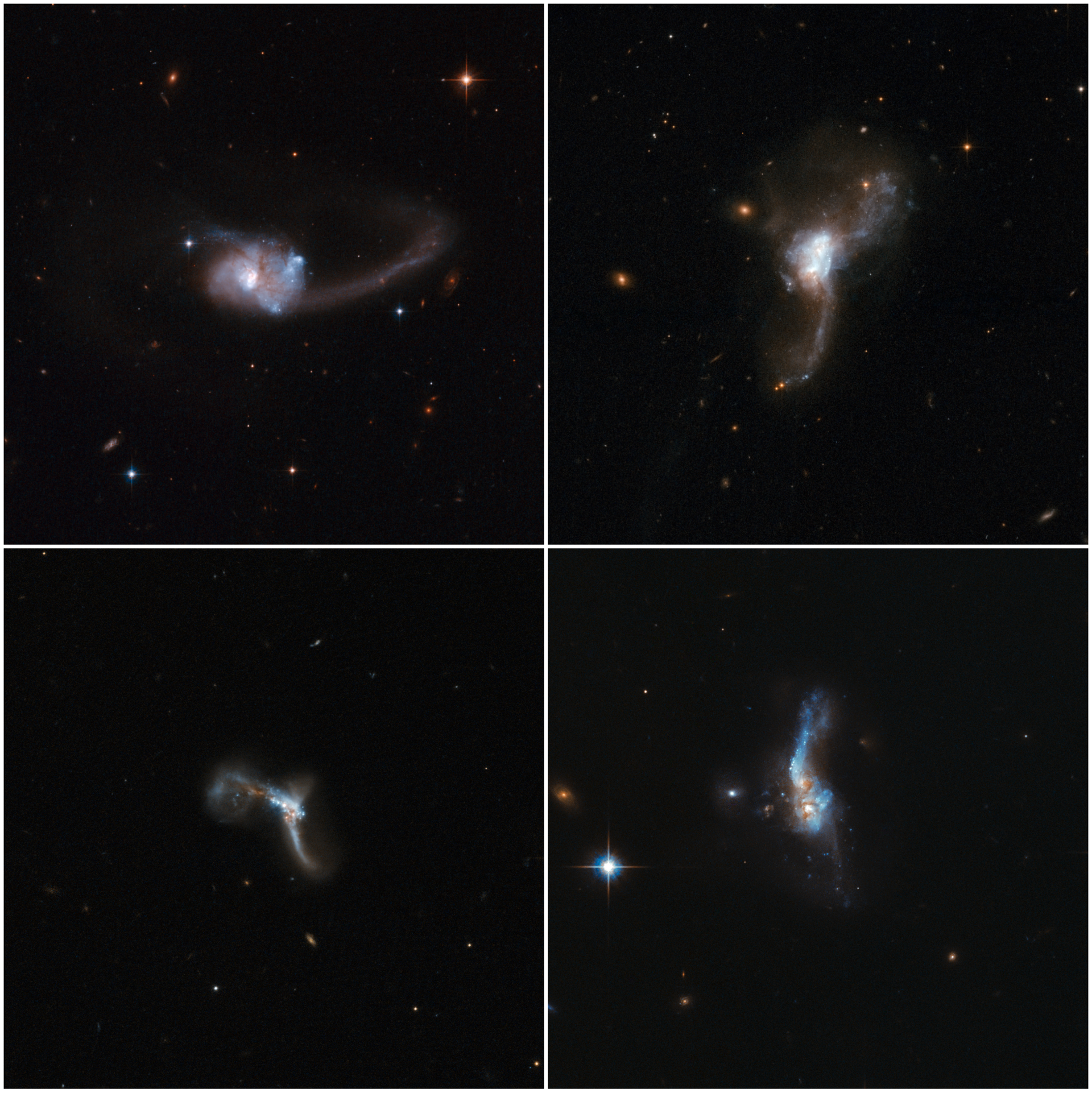 collage image of galaxy mergers