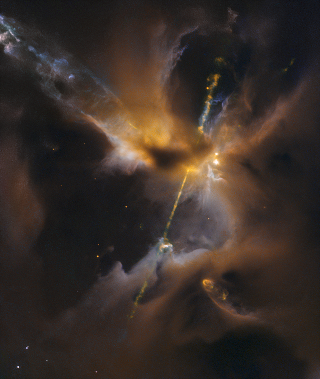 High speed jets streaming out a new born star. 