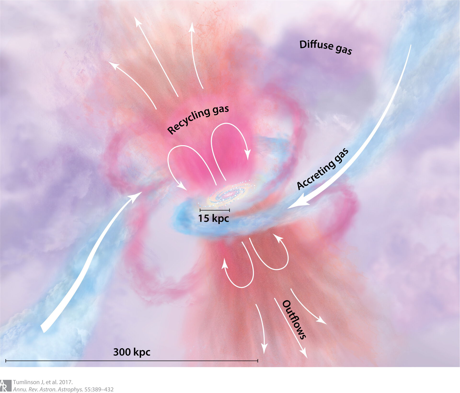 illustration of the gas inflow and outflow in a galaxy