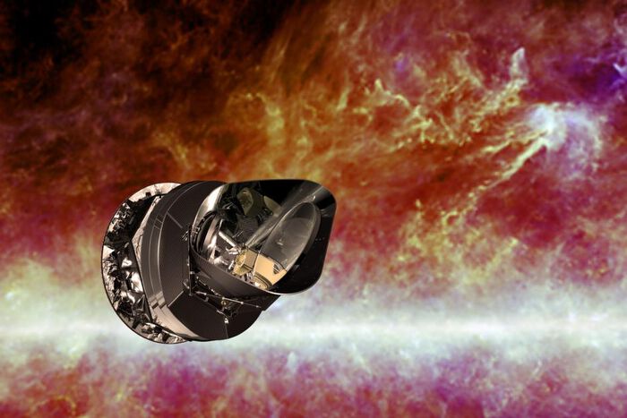 illustrasjon av satellitten Planck i verdensrommet