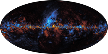 Figur 4: Lineært polarisert lys&amp;#160;fra vibrerende støvkorn i Melkeveien separert ut fra signalet i Figur 3, observert av Planck-satellitten med BeyondPlanck-prosjektet.&amp;#160;Grafikk: BeyondPlanck