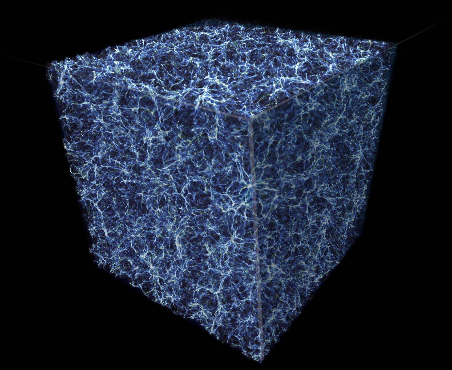 computer simulation showing a blue network, cubic shaped, black background