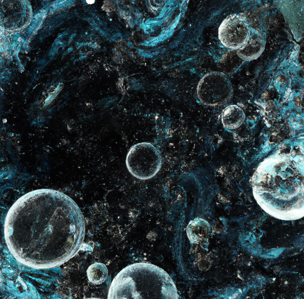 illustration showing blue, dark blue, black bubbles 