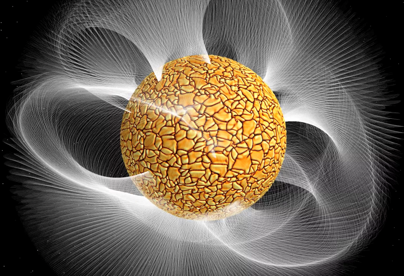 kunstnerisk illustrasjon av solens magnetfelt