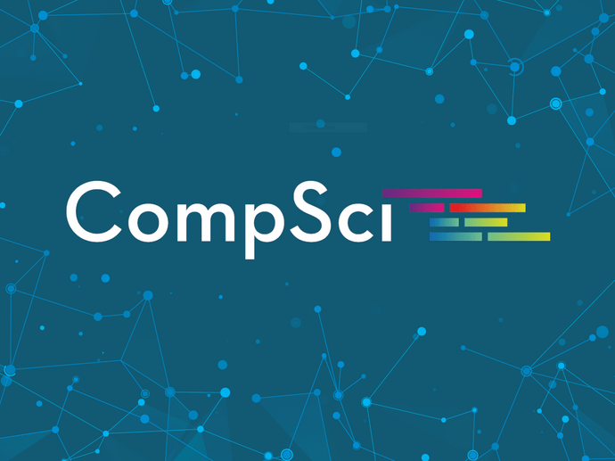 CompSci logo over blue background with connecting dots