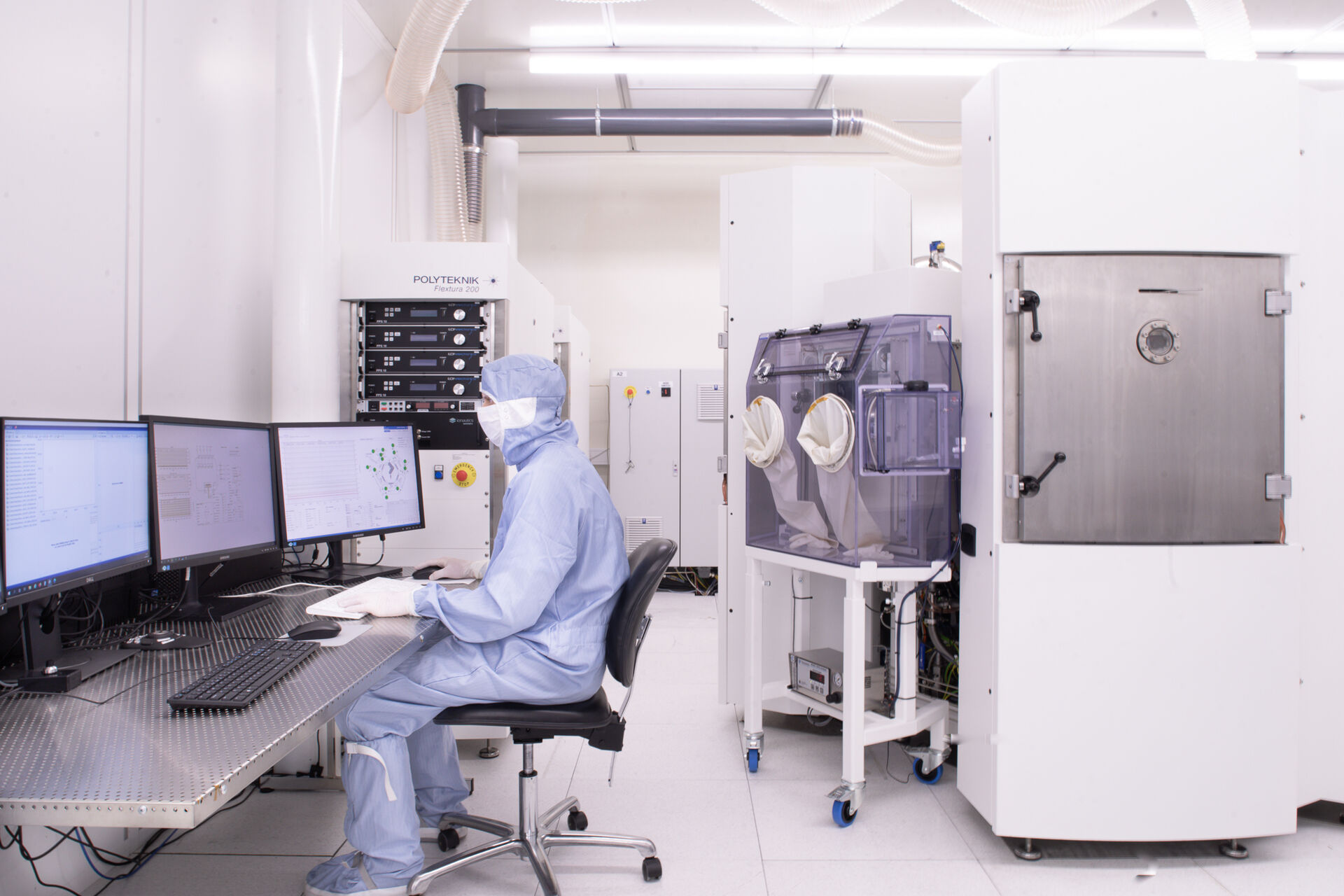 Researcher working inside the cleanroom