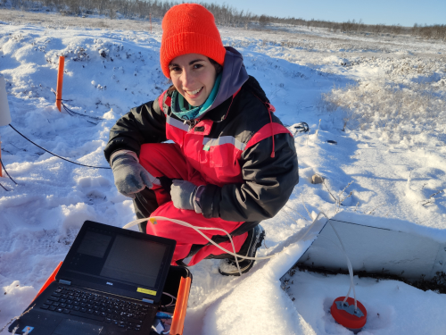 Photo of WinterSoilflux: Soil respiration measurement using Li840 infrared gas analyzer by Inge Althuizen in Iškoras - 19.10.2019. Photo: Casper Tai Christiansen