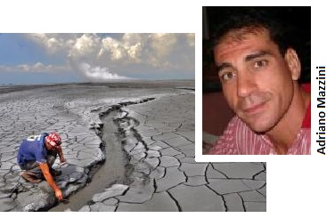 Adriano Mazzini at the Lusi-volcano that has had eruption since 2006. Photo: The LUSI-Lab team. Portrait photo: Private.