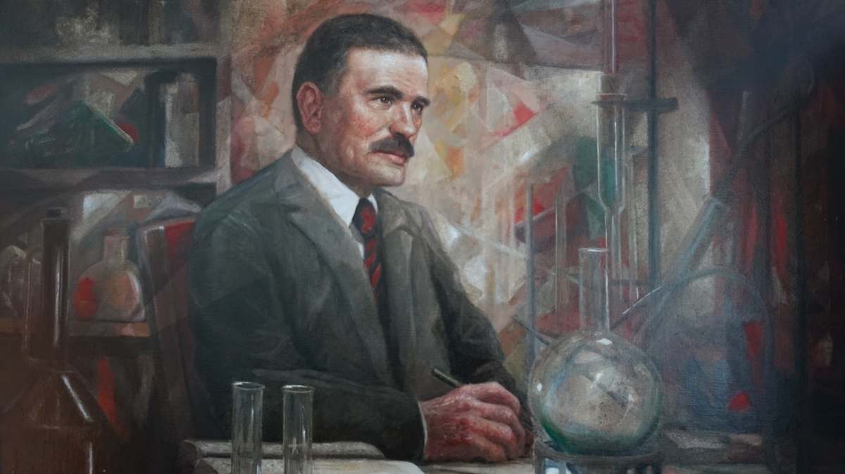 Photo: The scientist Victor Moritz Goldschmidt (1888–1947): Crop of an oil painting of the scientist given in 1983 from Conoco Norway Inc to Institute for Geology, University of Oslo. Photo: Gunn Kristin Tjoflot/UiO
