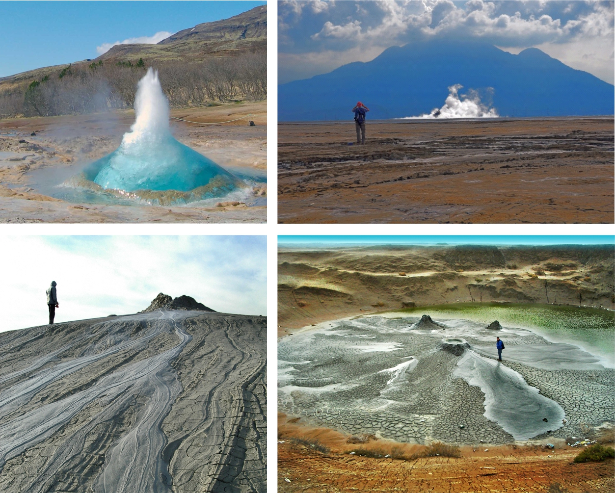 Geological sites. Photos: Adriano Mazzini and others, the HOTMUD-projects