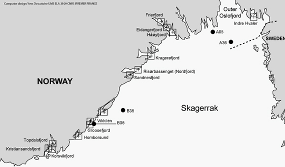 Map showing the stations i Skagerrak