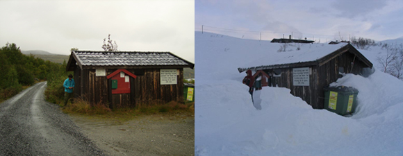 Pictures of the station in the winter and the autumn