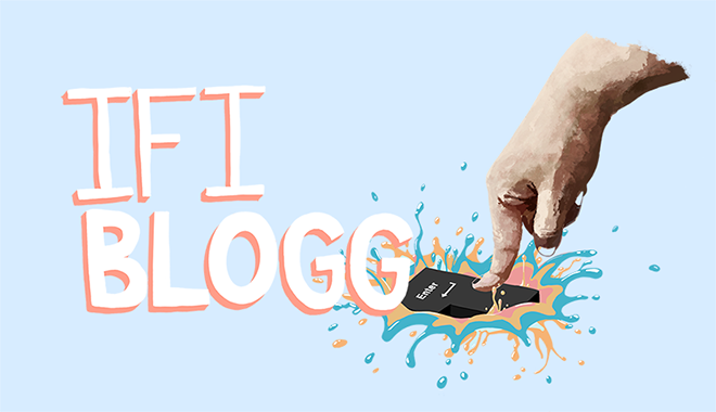 Bildet inneholder teksten IFI-blogg samt en illustrasjon av en finger som trykker ned en enter-tast