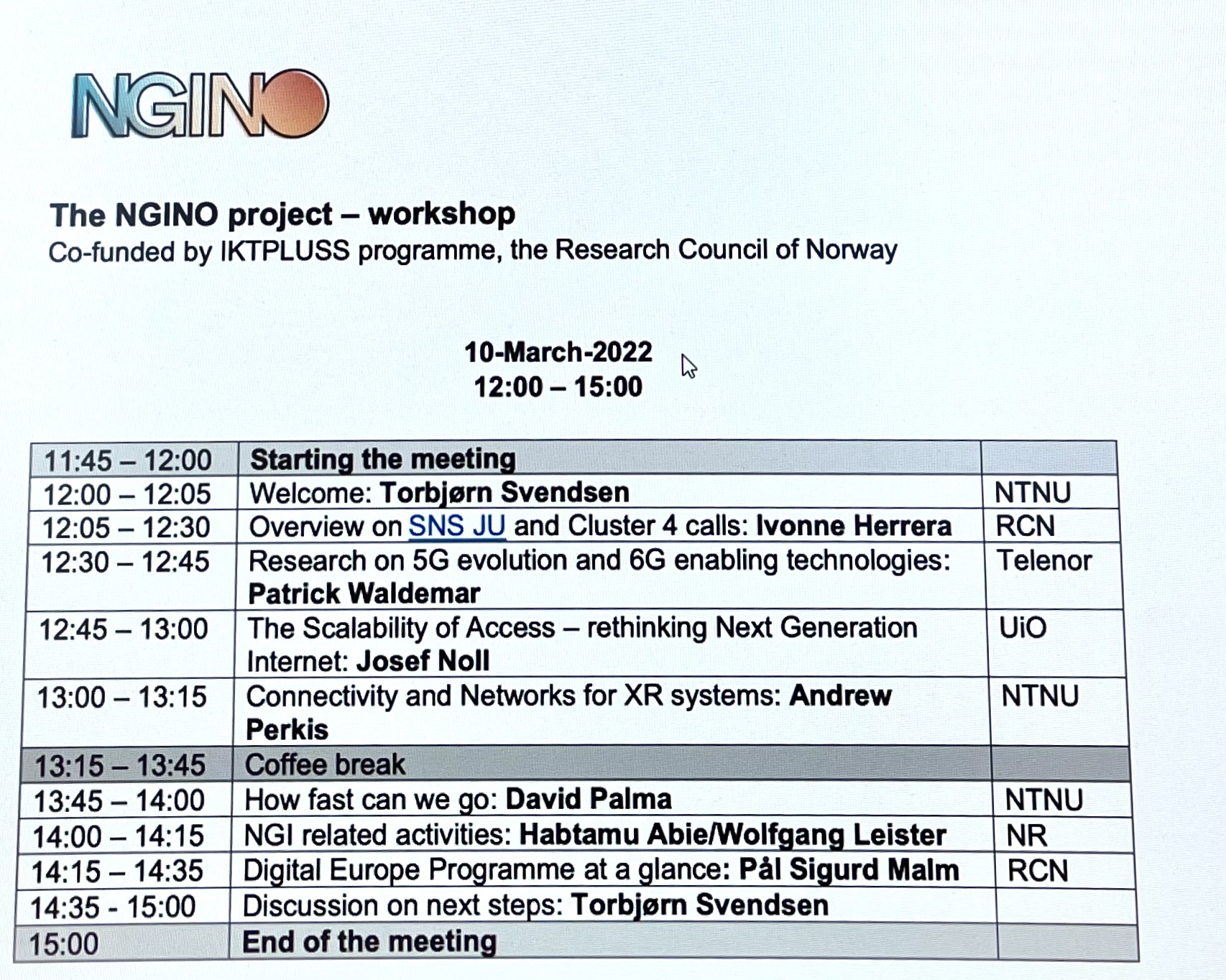 agenda ngino workshop