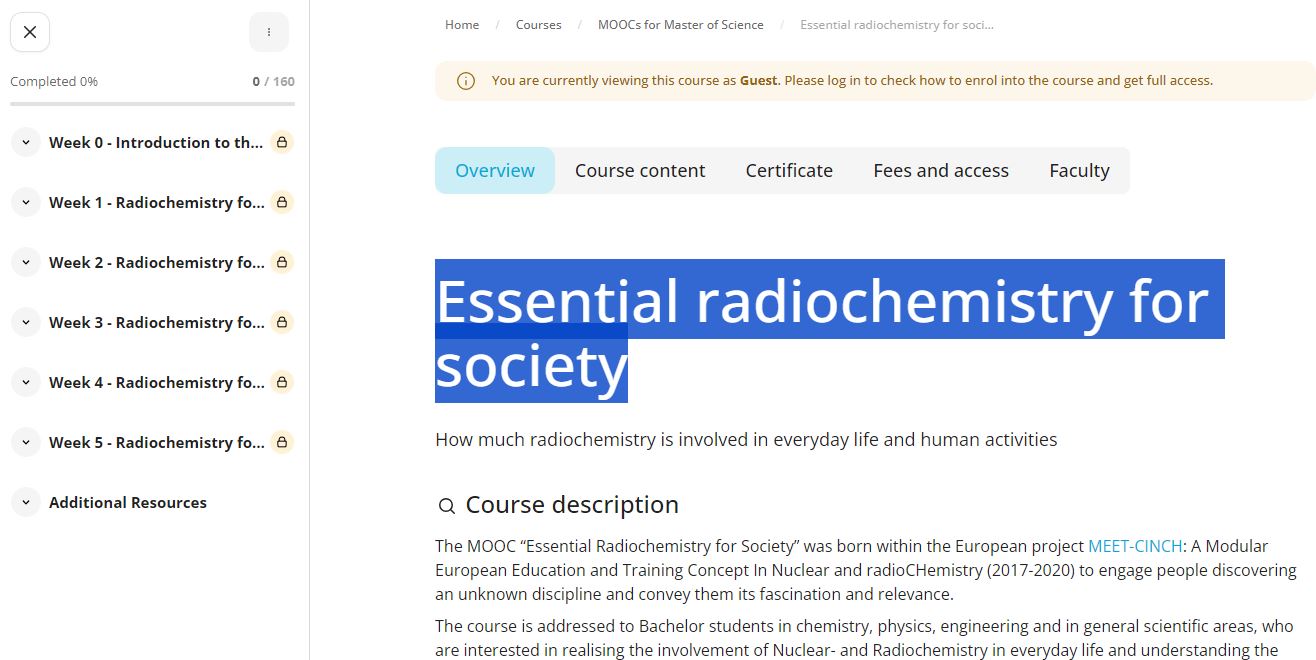 Link til kurssiden for MOOC "Essential Radiochemistry for Society"