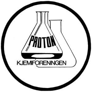 Logo for Proton kjemiforeningen med et bilde av en Erlend-meyer kolbe