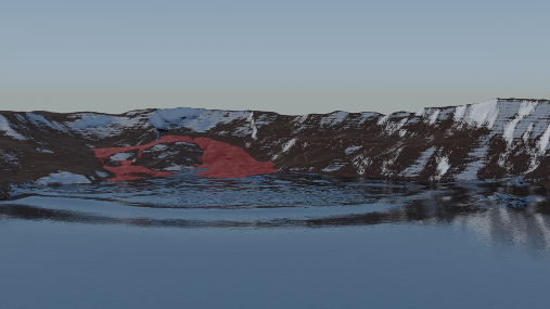 Illustration: Rendered simulation of the Lake Askja landslide tsunami