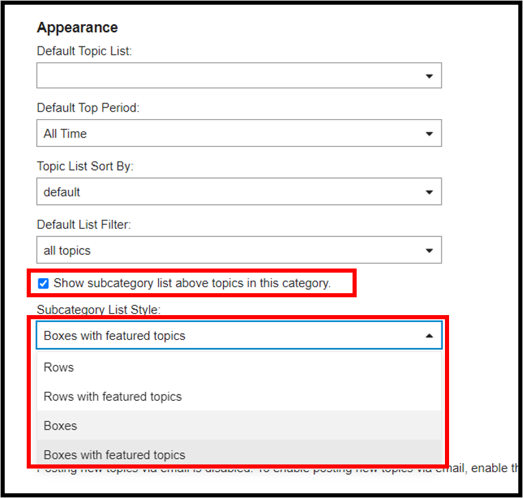 how to set up subcategory lists